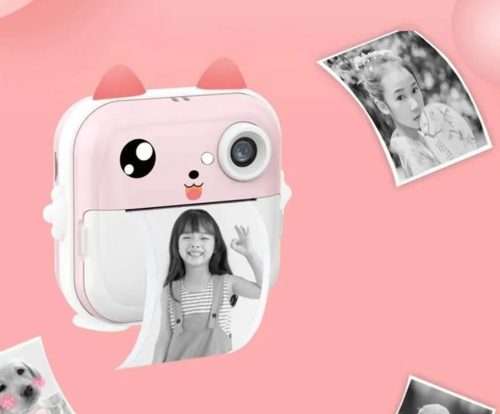 Extralink EPP-003 Pink | Mini thermal printer with camera | 3 rolls of thermal paper, 2.5" LCD screen, Bluetooth, USB-C, 1000 mAh