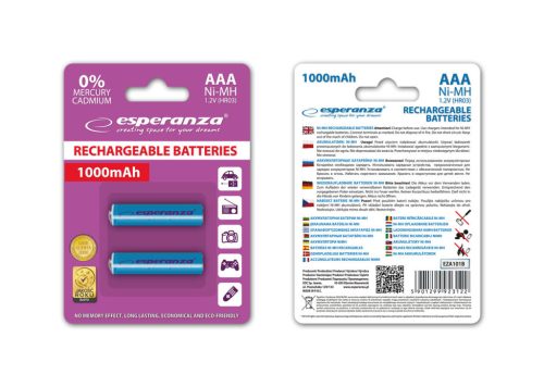 ESPERANZA RECHARGEABLE BATTERIES Ni-MH AAA 1000MAH 2PCS.