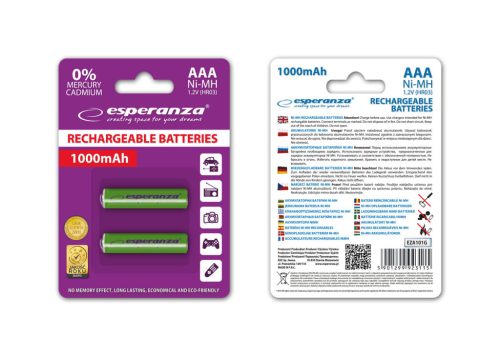ESPERANZA RECHARGEABLE BATTERIES Ni-MH AAA 1000MAH 2PCS. GREEN
