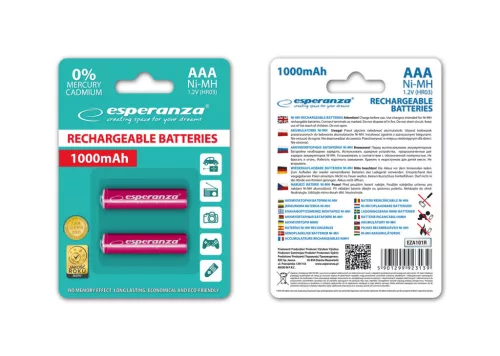 ESPERANZA RECHARGEABLE BATTERIES Ni-MH AAA 1000MAH 2PCS. RED