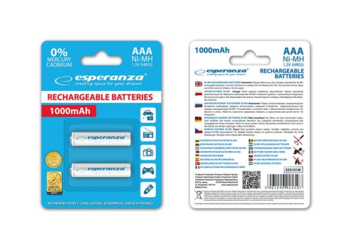 ESPERANZA RECHARGEABLE BATTERIES Ni-MH AAA 1000MAH 2PCS. WHITE