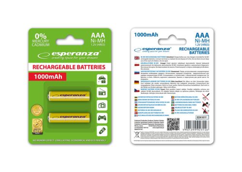 ESPERANZA RECHARGEABLE BATTERIES Ni-MH AAA 1000MAH 2PCS. YELLOW