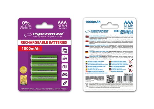 ESPERANZA RECHARGEABLE BATTERIES Ni-MH AAA 1000MAH 4PCS. GREEN