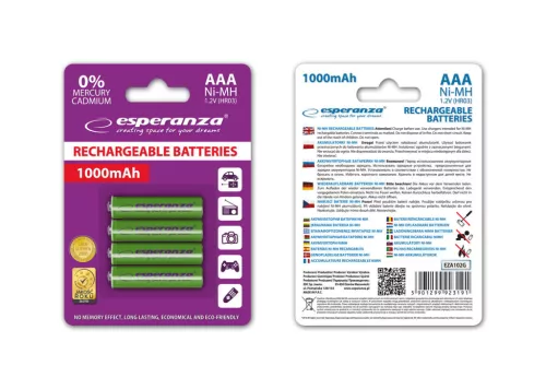 ESPERANZA RECHARGEABLE BATTERIES Ni-MH AAA 1000MAH 4PCS. GREEN