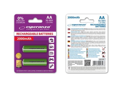 ESPERANZA RECHARGEABLE BATTERIES Ni-MH AA 2000MAH 2PCS. GREEN