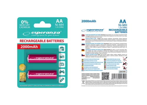 ESPERANZA RECHARGEABLE BATTERIES Ni-MH AA 2000MAH 2PCS. RED