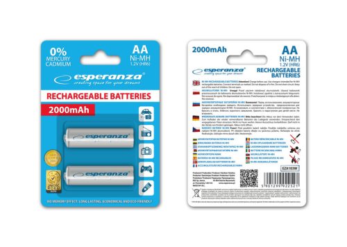 ESPERANZA RECHARGEABLE BATTERIES Ni-MH AA 2000MAH 2PCS. WHITE