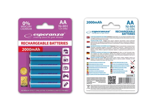 ESPERANZA RECHARGEABLE BATTERIES Ni-MH AA 2000MAH 4PCS. BLUE