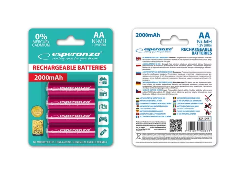 ESPERANZA RECHARGEABLE BATTERIES Ni-MH AA 2000MAH 4PCS. RED