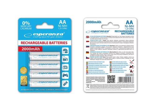 ESPERANZA RECHARGEABLE BATTERIES Ni-MH AA 2000MAH 4PCS. WHITE