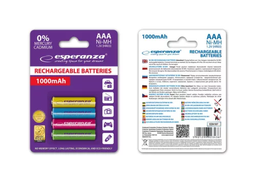 ESPERANZA RECHARGEABLE BATTERIES Ni-MH AAA 1000MAH 4PCS. MIX OF COLORS