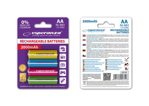 ESPERANZA RECHARGEABLE BATTERIES Ni-MH AA 2000MAH 4PCS. MIX OF COLORS