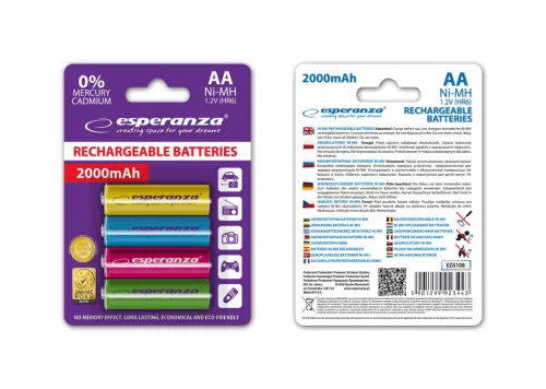 ESPERANZA RECHARGEABLE BATTERIES Ni-MH AA 2000MAH 4PCS. MIX OF COLORS