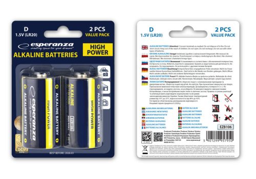 ESPERANZA ALALINE BATTERY D LR20 2PCS. BLISTER