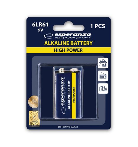 ESPERANZA ALKALINE BATTERY 6LR61 9V 1PCS. BLISTER