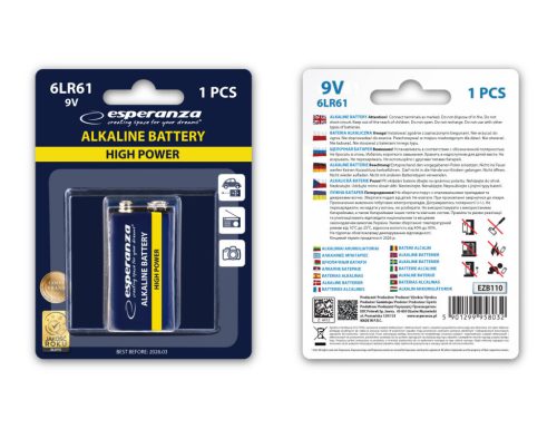ESPERANZA ALKALINE BATTERY 6LR61 9V 1PCS. BLISTER