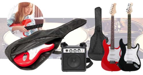 Elektromos gitár szett kezdőknek, ajándék erősítővel-fekete