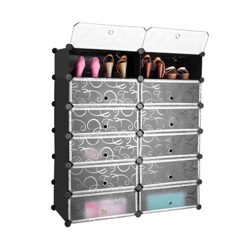 Műanyag elemes cipőtároló szekrény, több színben-fekete