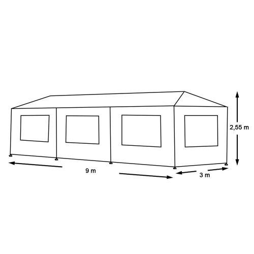 Party sátor fehér színben, 3 méretben-3x9 méteres