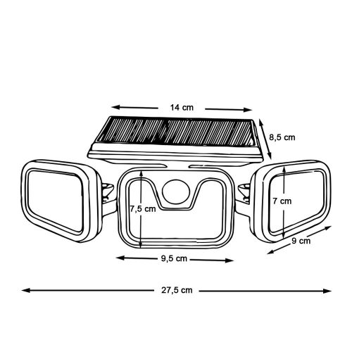 3 paneles elforgatható napelemes lámpa