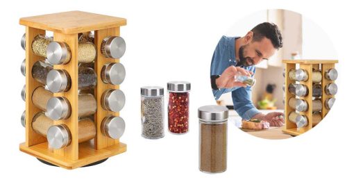 Bambusz fűszertartó állvány, 16db-os