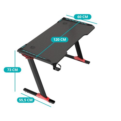 Professzionális gamer asztal karbonszálas bevonattal, LED világítással