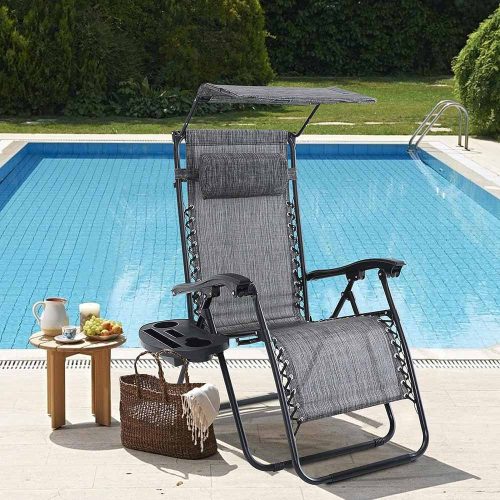 Zéró gravitáció szék napellenzővel és pohártartóval 2 db, több színben-szürke