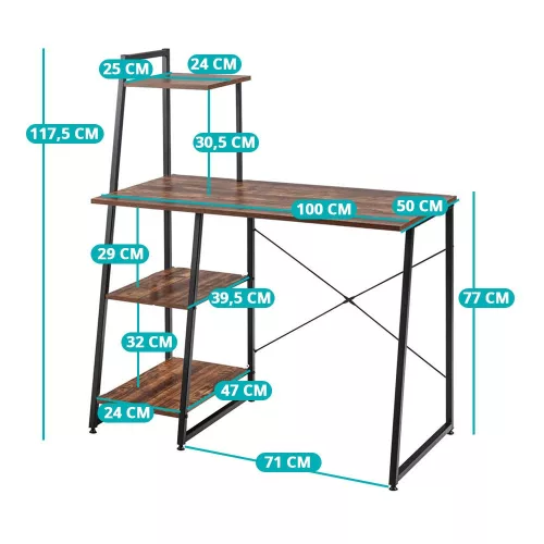 Kompakt számítógépasztal, munkaállomás 4 polccal
