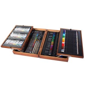   174 részes festő-és rajzkészlet praktikus, fa díszdobozban