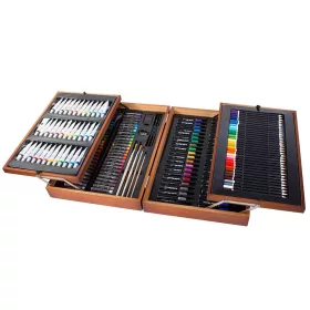   174 részes festő-és rajzkészlet praktikus, fa díszdobozban