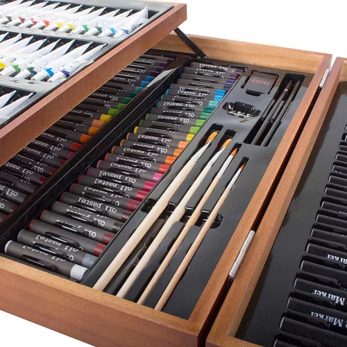 174 részes festő-és rajzkészlet praktikus, fa díszdobozban