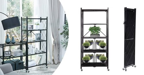 Lapra hajtható, gurulós konyhai tárolóállvány, fém