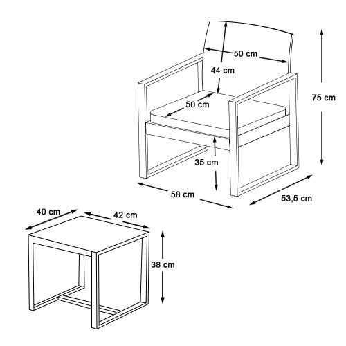 2 személyes, kültéri bútorszett dohányzóasztallal