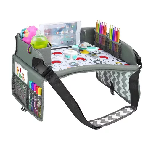 Hordozható gyerekasztal autóba, zsebekkel, szürke