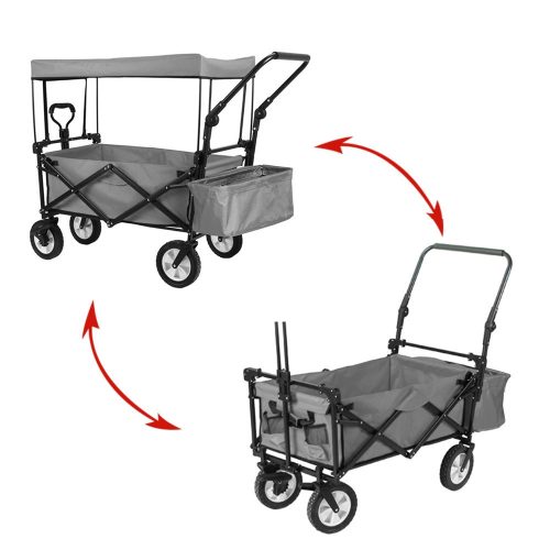 Összecsukható kocsi tetővel, húzható-tolható, szürke