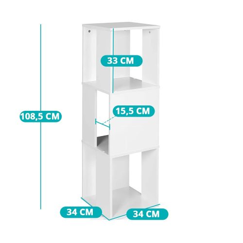 Forgó könyvespolc, 34x34x108 cm, fehér