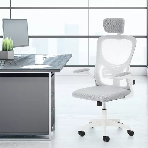 Ergonomikus irodai szék deréktámasszal, fejtámlával, szürke