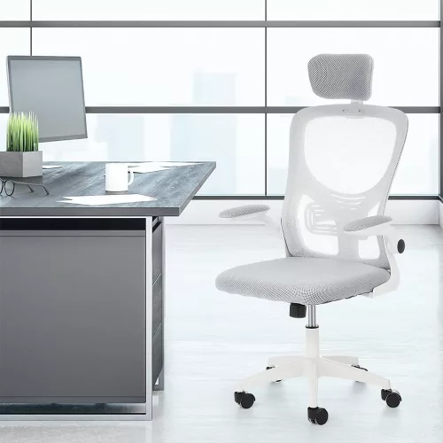 Ergonomikus irodai szék deréktámasszal, fejtámlával, szürke