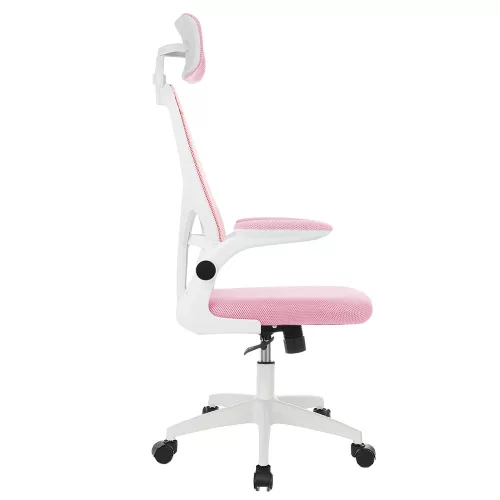 Ergonomikus irodai szék deréktámasszal, fejtámlával, rózsaszín