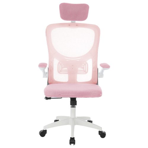Ergonomikus irodai szék deréktámasszal, fejtámlával, rózsaszín