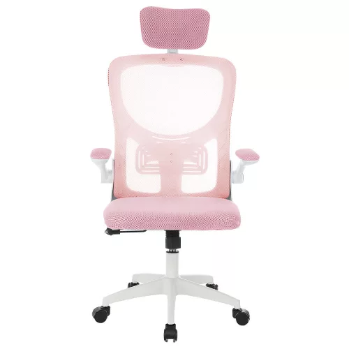 Ergonomikus irodai szék deréktámasszal, fejtámlával, rózsaszín
