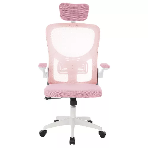 Ergonomikus irodai szék deréktámasszal, fejtámlával, rózsaszín