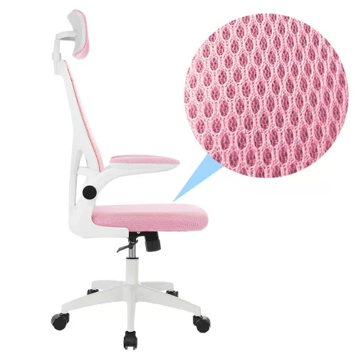 Ergonomikus irodai szék deréktámasszal, fejtámlával, rózsaszín
