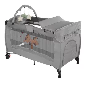 Utazóágy pelenkázó lappal és játékhíddal, szürke