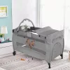 Utazóágy pelenkázó lappal és játékhíddal, szürke