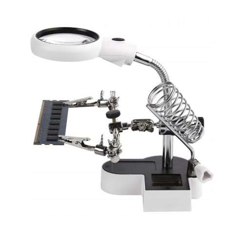 Paneltartó (harmadik kéz) LED-es nagyítóval, 2 db csipesszel, pákatartóval
