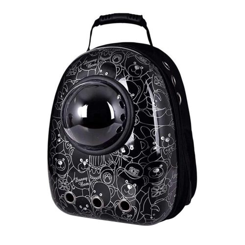 Kisállathordozó hátizsák, fekete macis