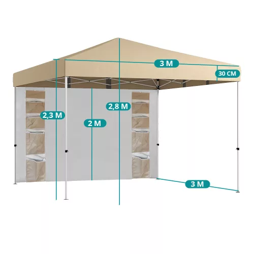 Pavilon hátfallal, zsebekkel 3x3x2,8 m, bézs