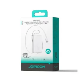   Joyroom Power Bank with Digital Display, C+U+U, PD 35W, 10000 mAh with Built-in Retractable Typle-C and Lightning cable (0.7m) White (JR-PR2)