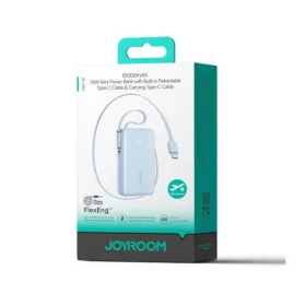   Joyroom Power Bank with Digital Display, C+U+U, PD 35W, 10000 mAh with Built-in Retractable 2x Type-C Lanyard cable (0.7m) Blue (JR-PR2L)